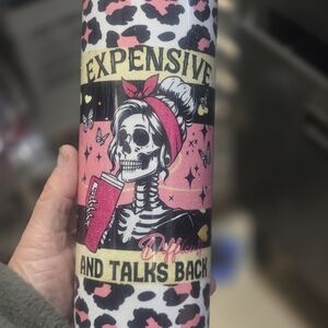 Skeleton Graphic Tumbler with Pink Accents